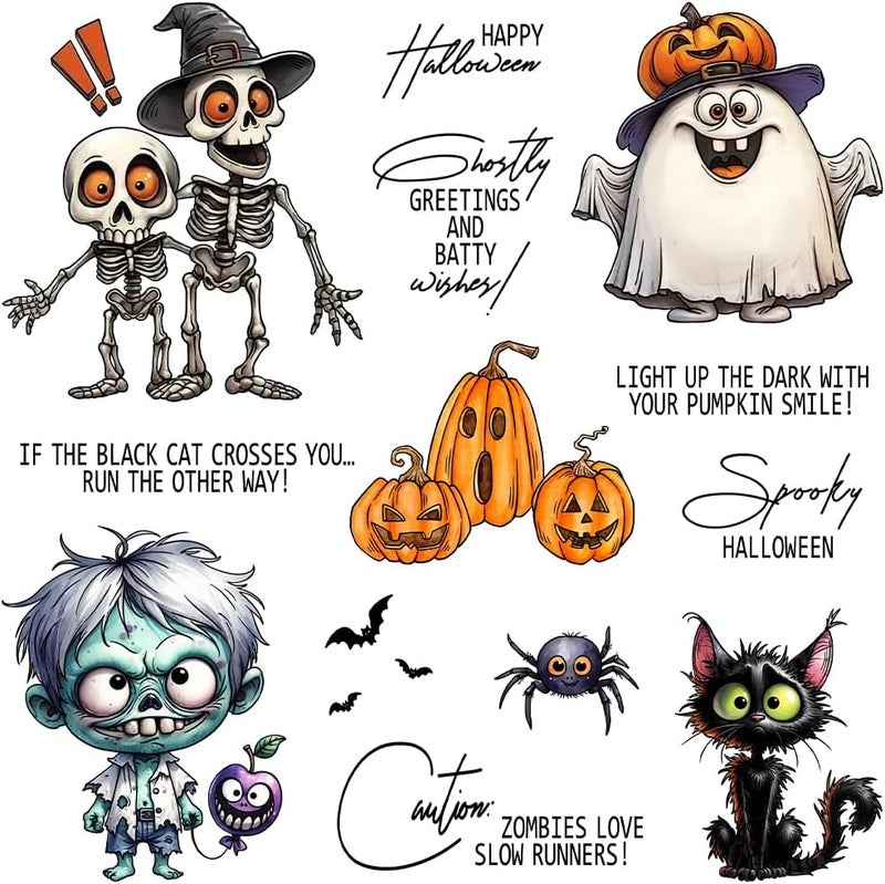 Yi Xuan Halloween Clear Silicone stampReusable Stamp with Pumpkins, Skulls, Bats, Santa Claus, and Holiday Designs. Used for Making Cards, scrapbooks, and DIY templates (Halloween Skeleton) - Image 2